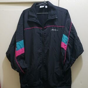 Adidas Women's Black Jacket with Pink and Teal Accents